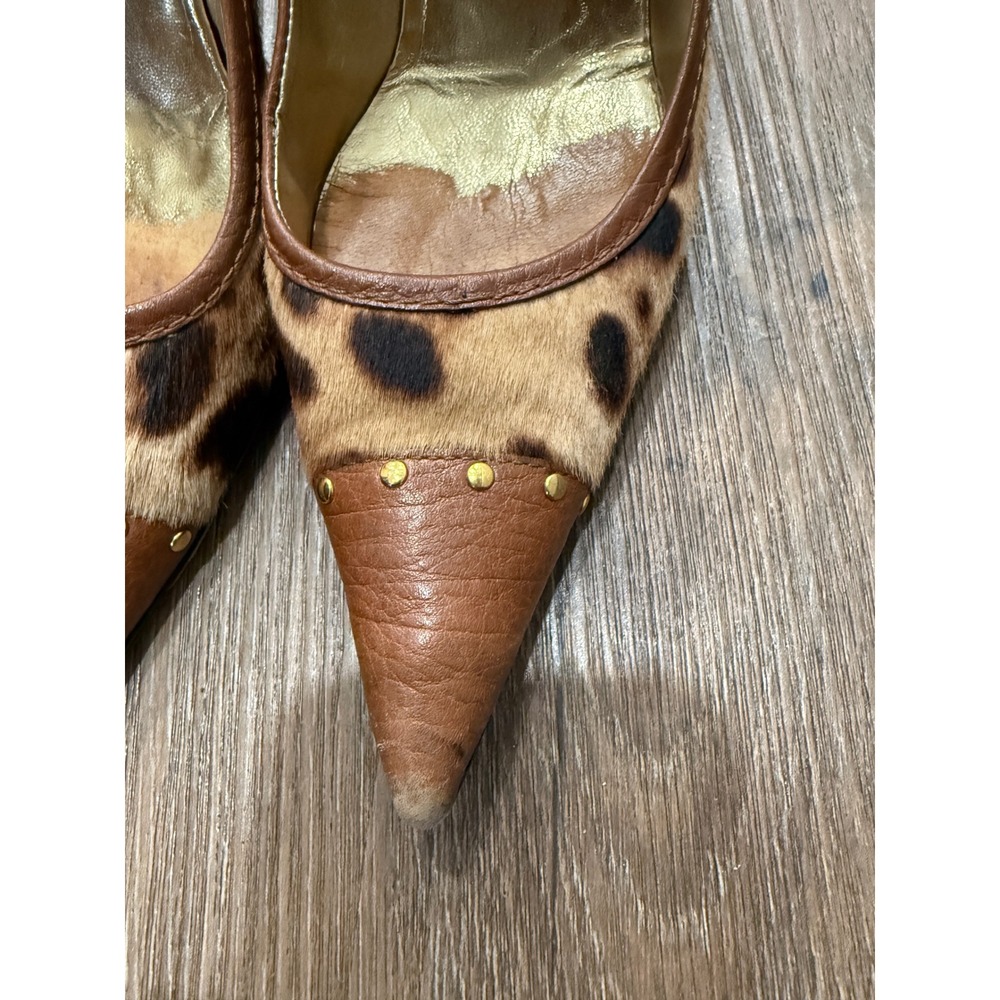 Dolce & Gabbana Leopard Pony Hair Studded Pointed Toe Pumps Brown Leather 40 - Picture 3 of 12